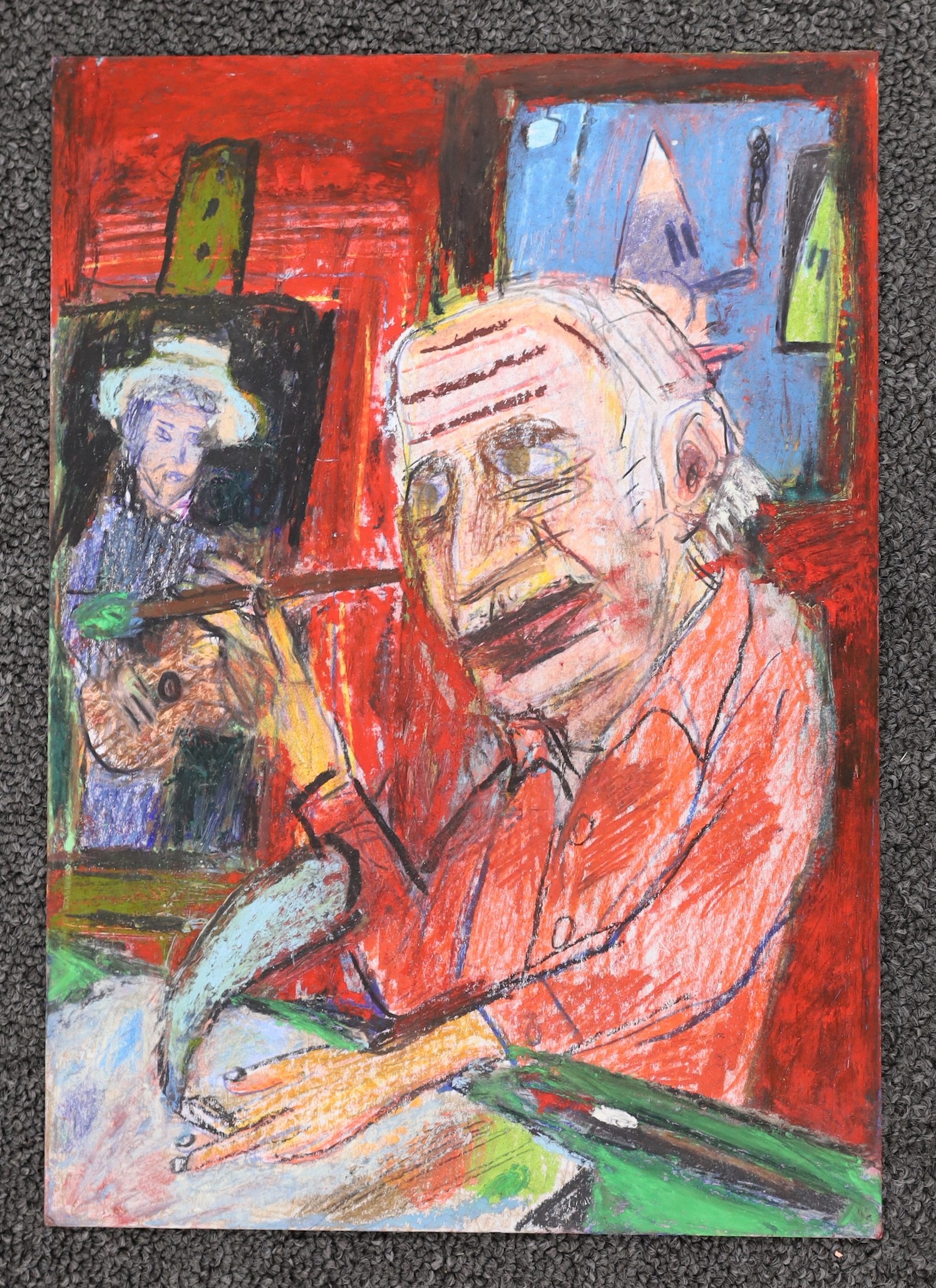 Matthew Collings (1955-), mixed media on card, 'Guston Paints Dylan ...', signed, inscribed and dated 2021 verso, 30 x 21cm, unframed